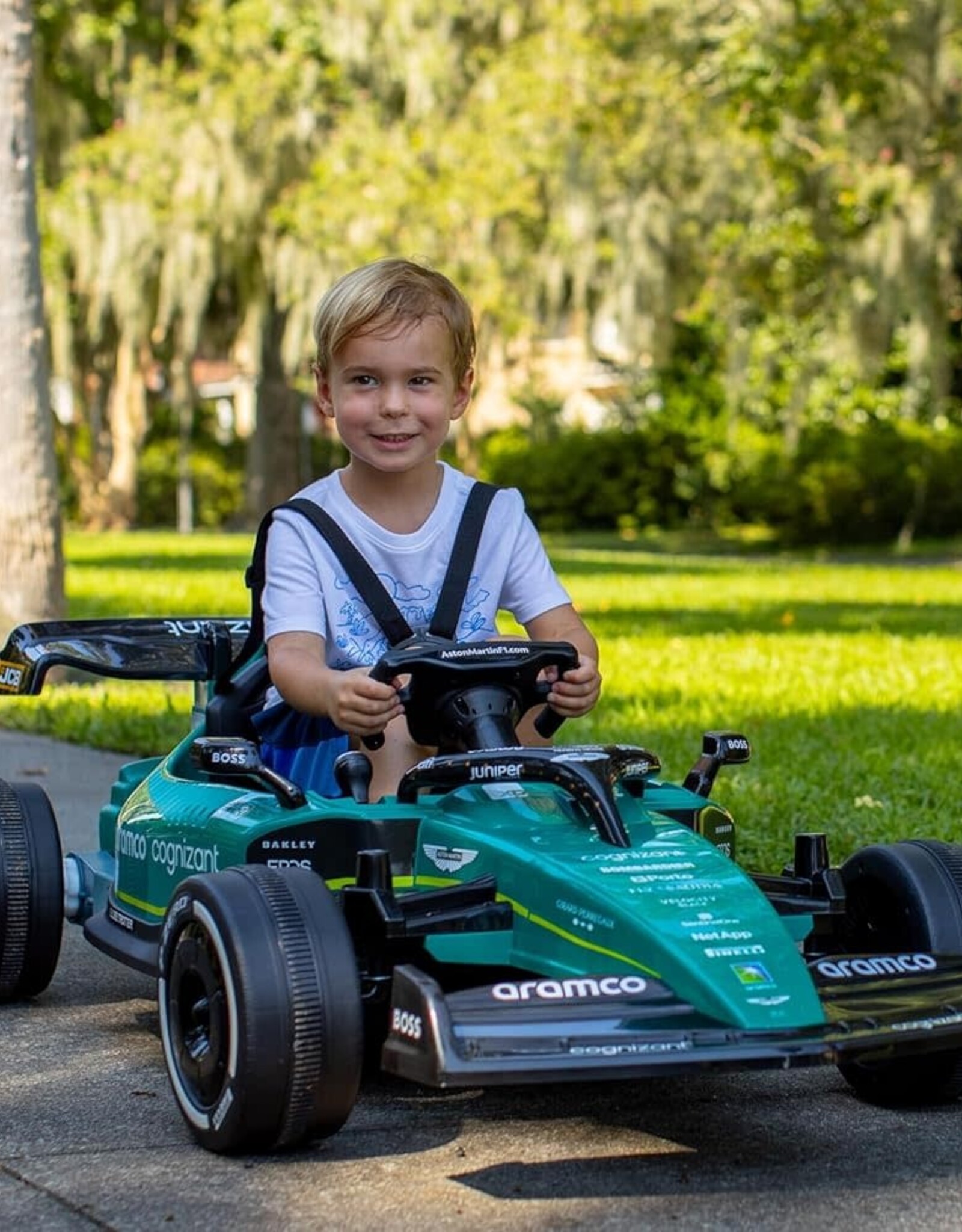 Dynacraft 12V Aston Martin Aramco Formula One Team Race Car for Age 3-8 Years, with Remote Contol