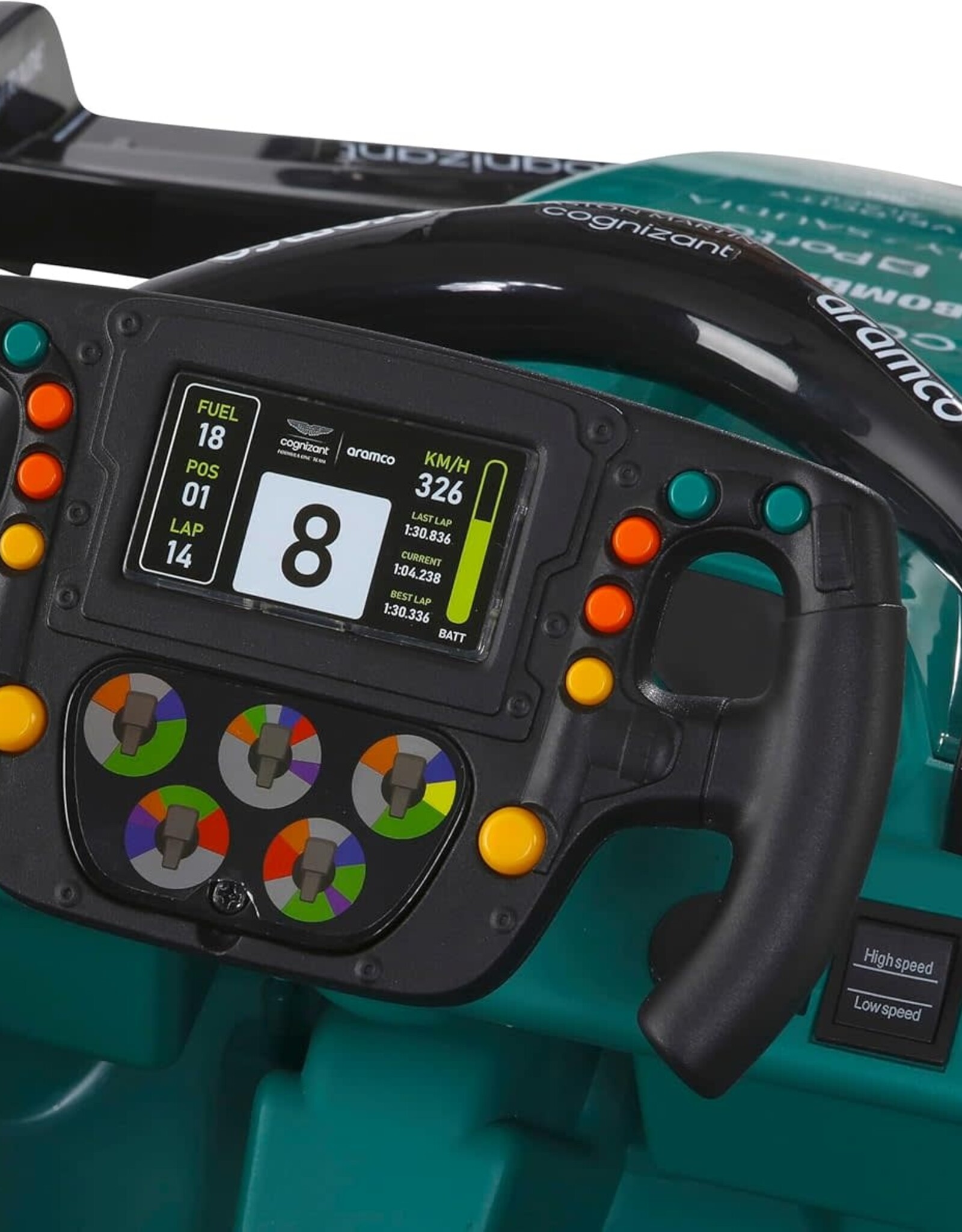 Dynacraft 12V Aston Martin Aramco Formula One Team Race Car for Age 3-8 Years, with Remote Contol