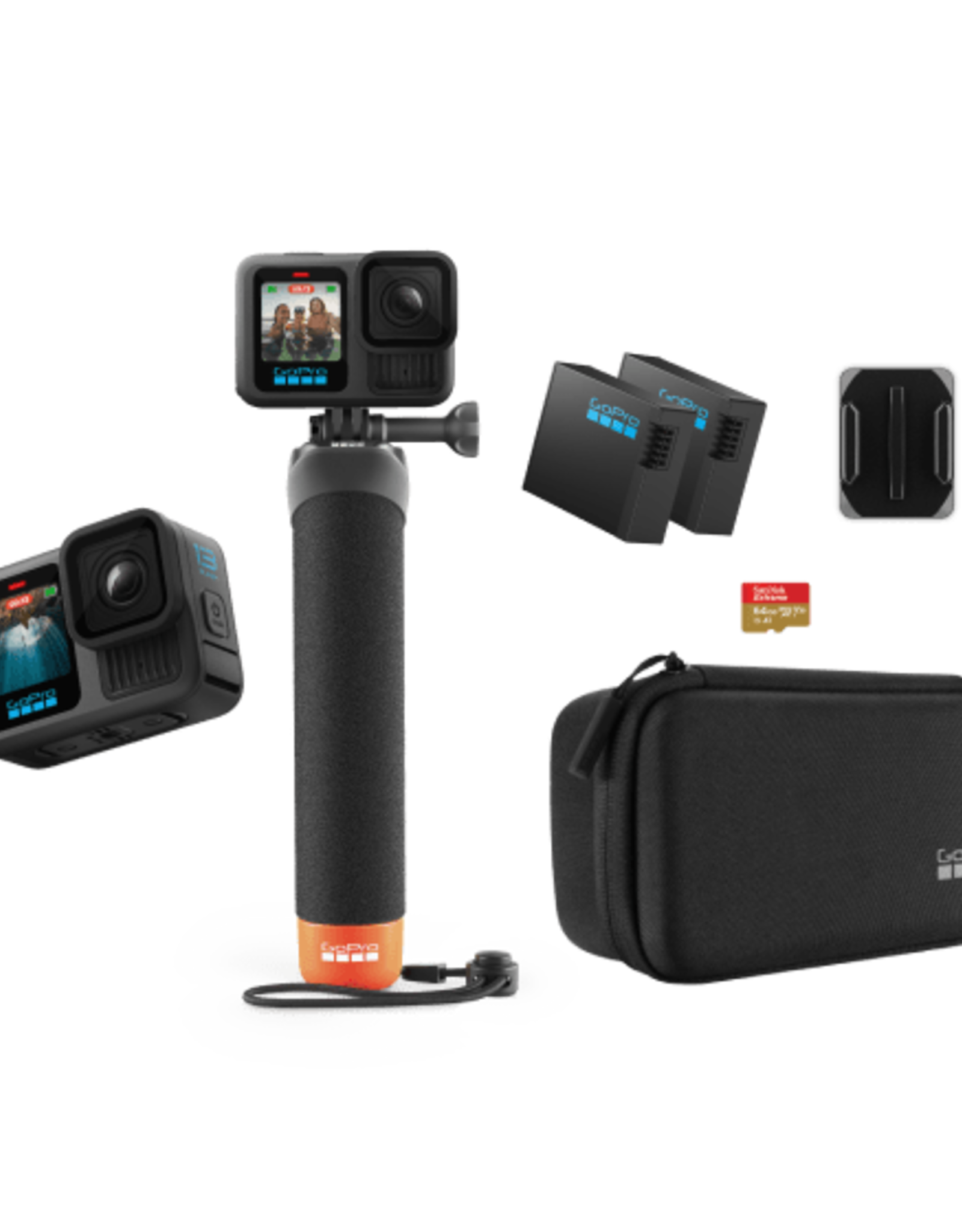 GoPro HERO13 Black Accessory Bundle - Includes The Handler, 2 Enduro Batteries, 2 Curved Adhesive Mounts, 64GB SanDisk MicroSD Card, and Carrying Case