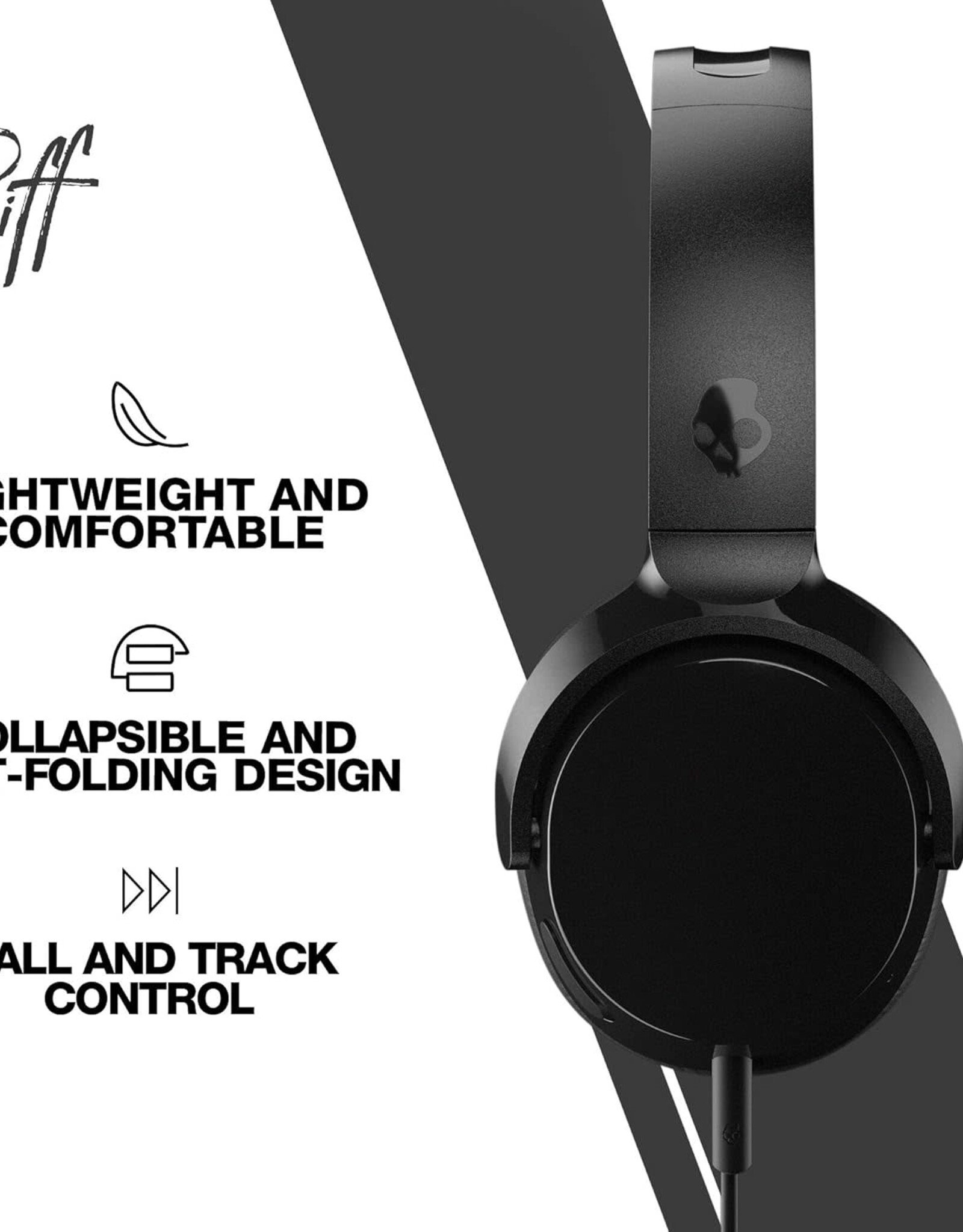 Skullcandy Riff On-Ear Wired Headphones, Microphone, Works with Bluetooth Devices and Computers - Black
