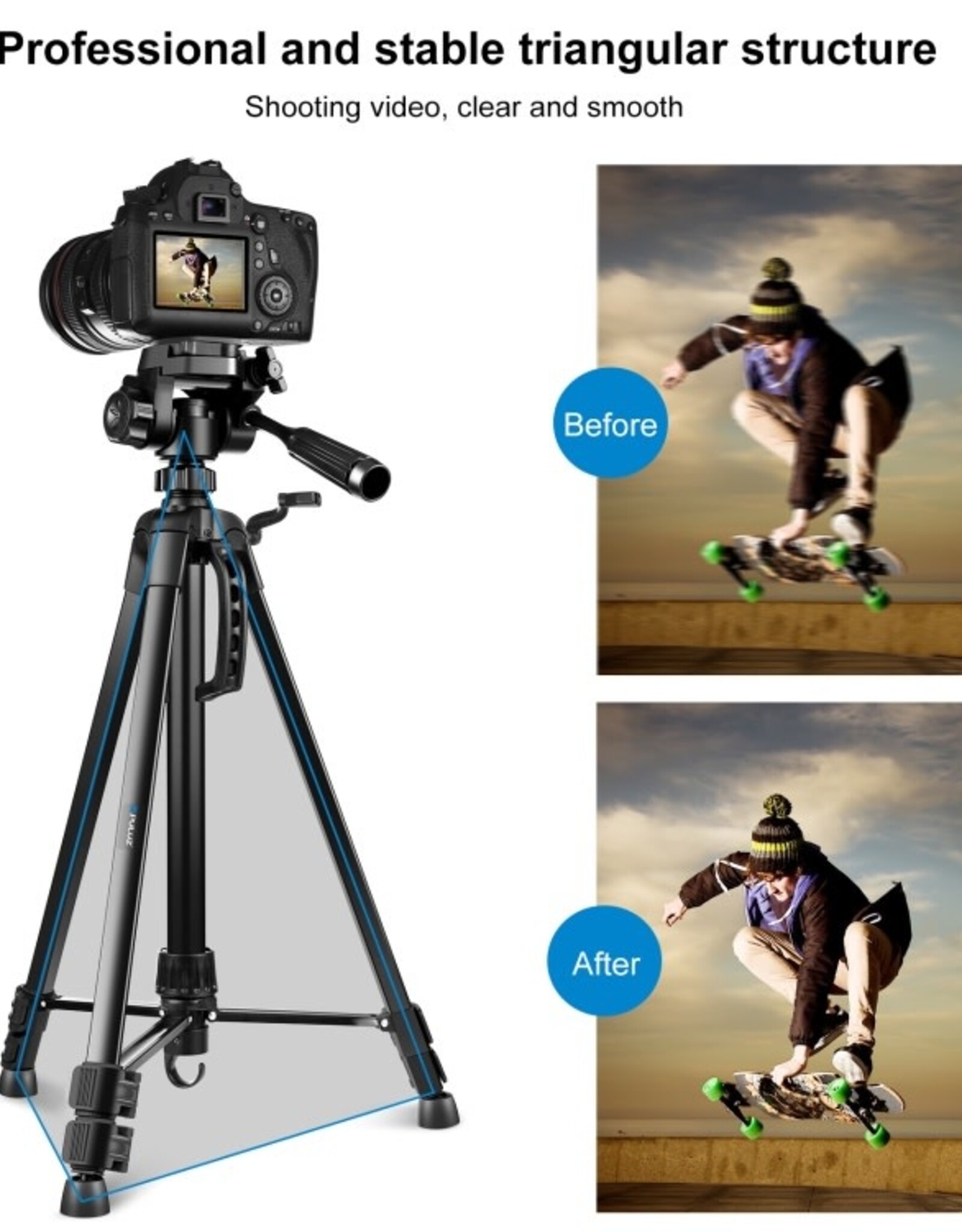 PULUZ Aluminum Selfie Live Tripod Mount with Three-dimensional Head & Phone Clamp