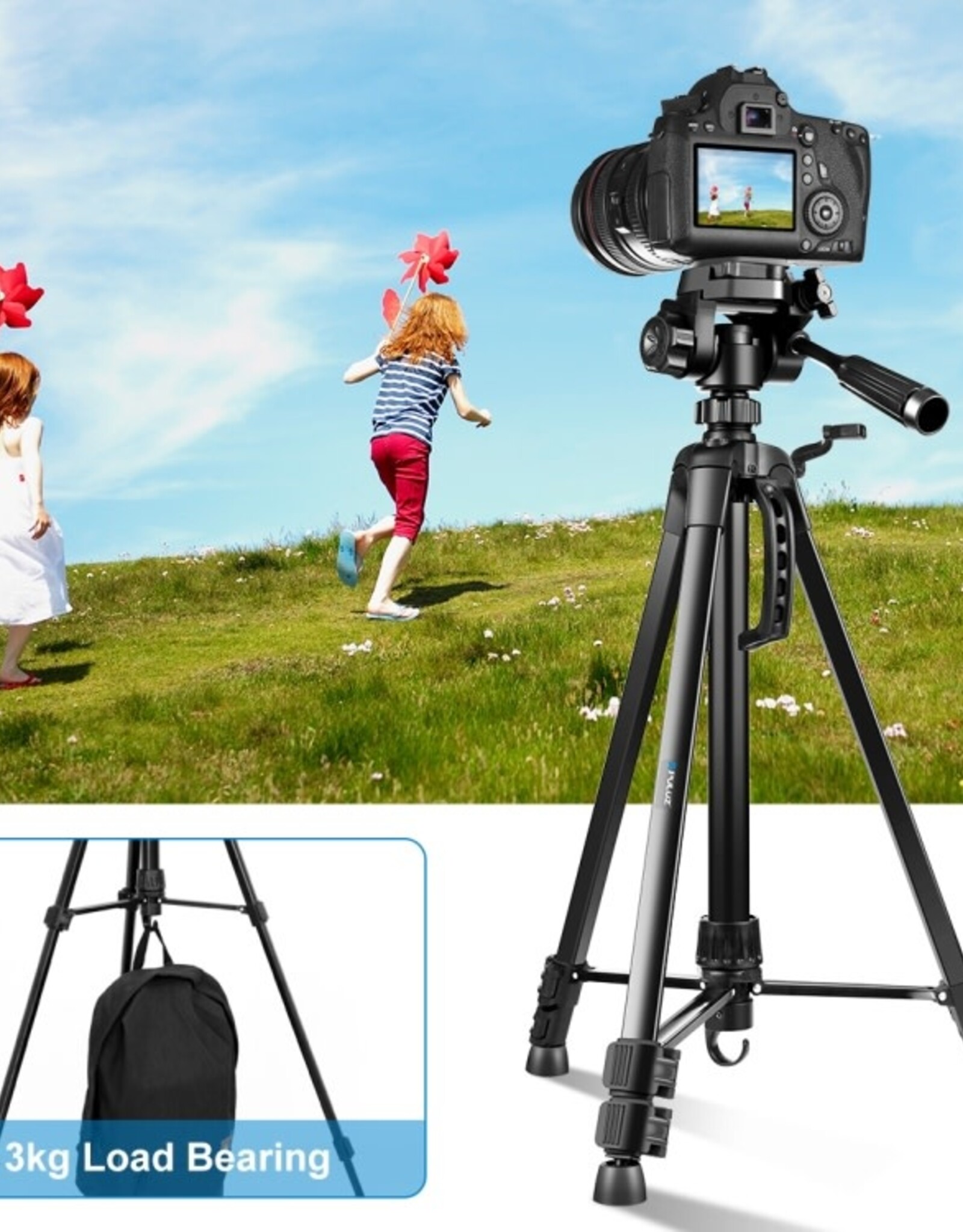 PULUZ Aluminum Selfie Live Tripod Mount with Three-dimensional Head & Phone Clamp
