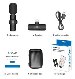 PULUZ Wireless Lavalier Noise Reduction Reverb Microphones for iPhone / iPad, 8-Pin Receiver and Dual Microphones