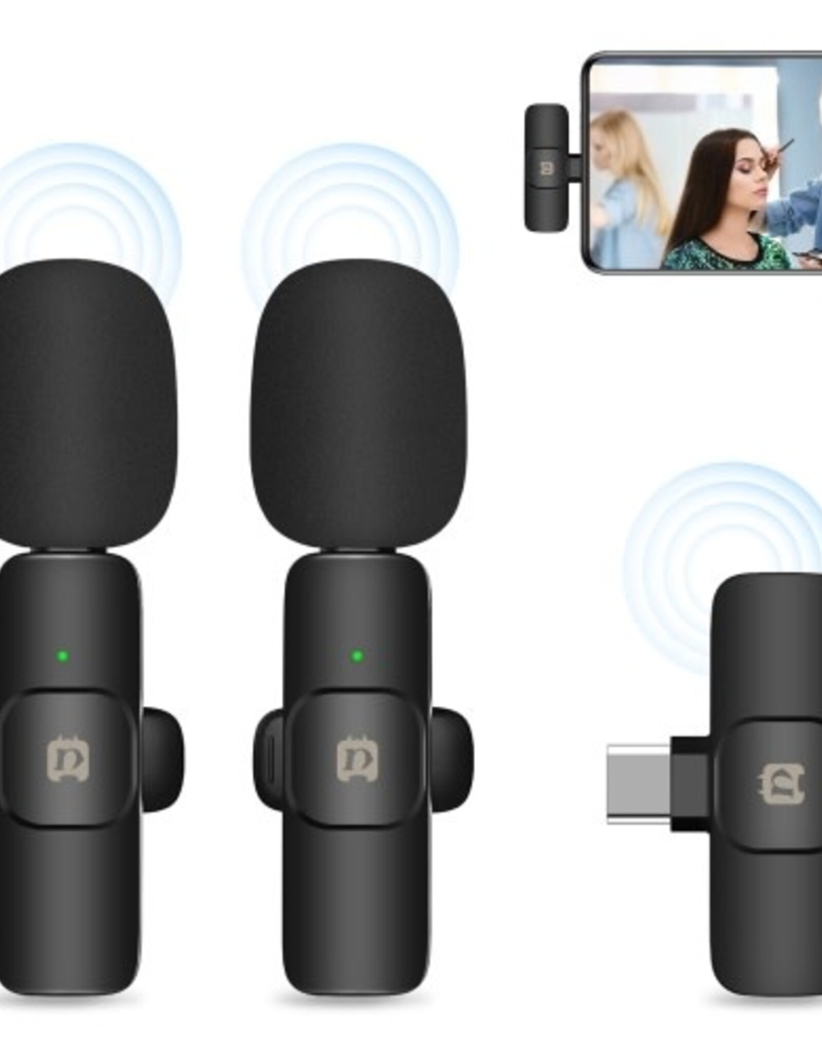 PULUZ Wireless Lavalier Noise Reduction Reverb Microphones for Type-C Phone, Type-C Receiver and Dual Microphones