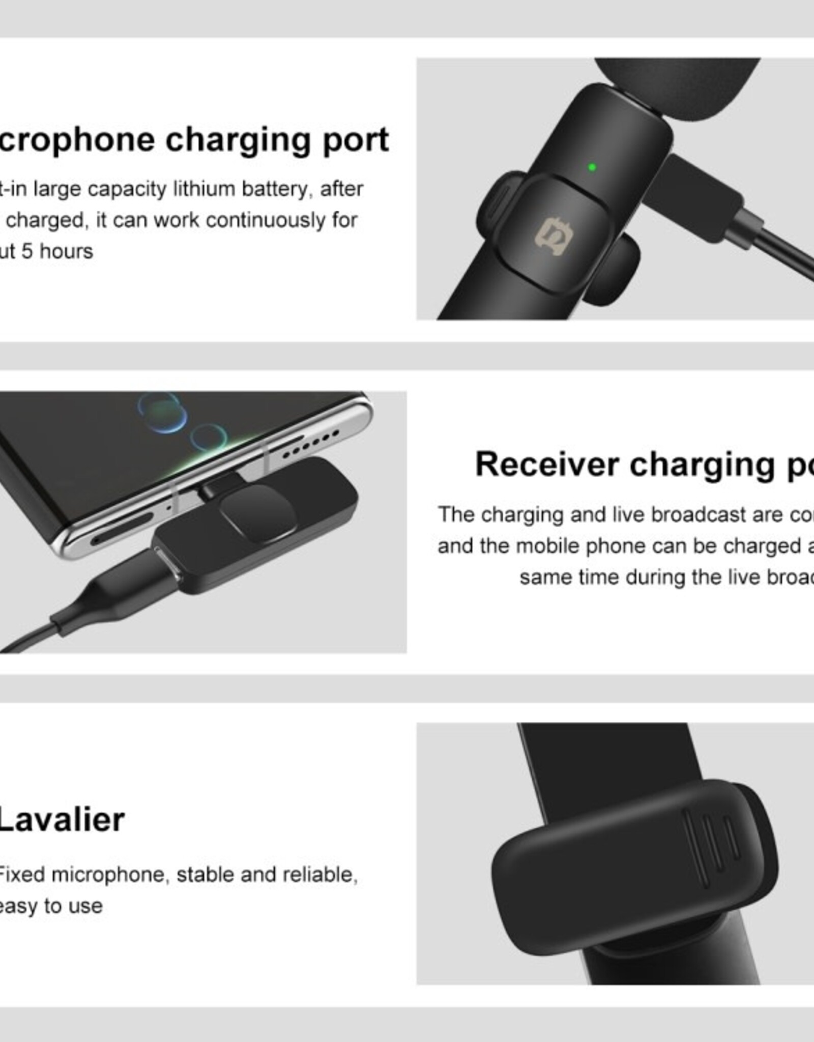 PULUZ Wireless Lavalier Noise Reduction Reverb Microphones for Type-C Phone, Type-C Receiver and Dual Microphones