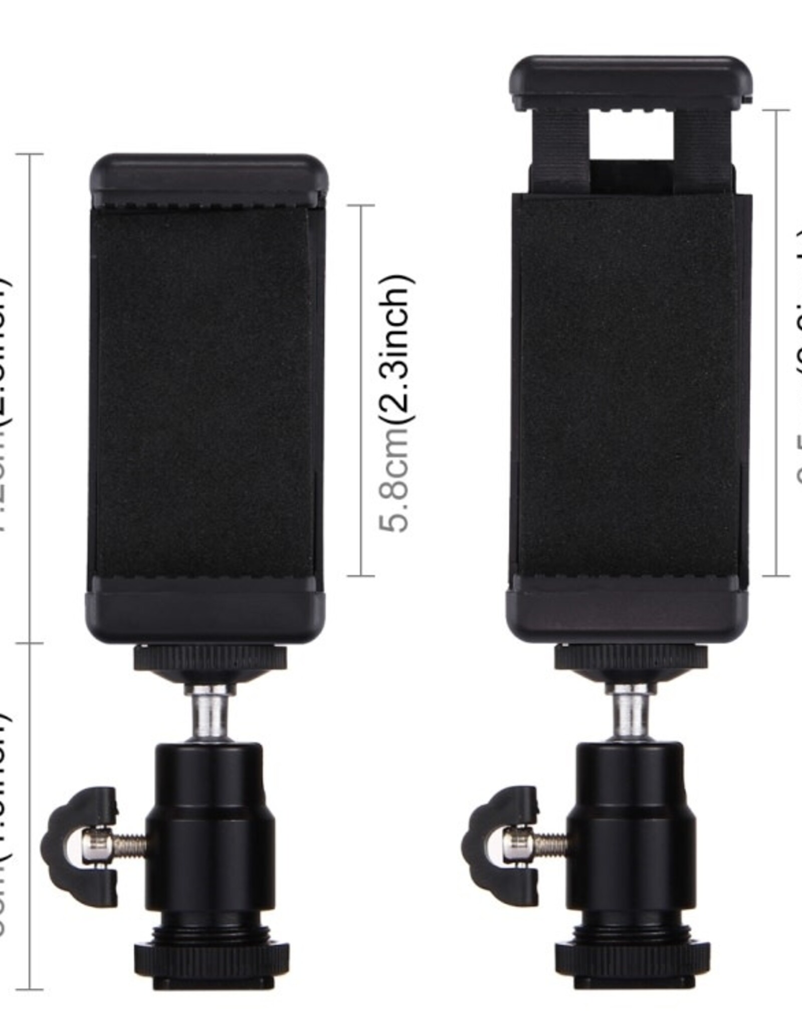 PULUZ 1/4 inch Hot Shoe Tripod Head + Tripod Stand Clamp for iPhone, Samsung, Huawei, HTC, 5.5cm - 8cm Width Smartphones