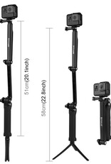PULUZ 3-Way Grip Foldable Tripod Selfie-stick Extension Monopod for GoPro, Insta360 ONE R, DJI Osmo Action and Other Action Cameras, Length: 20-58cm