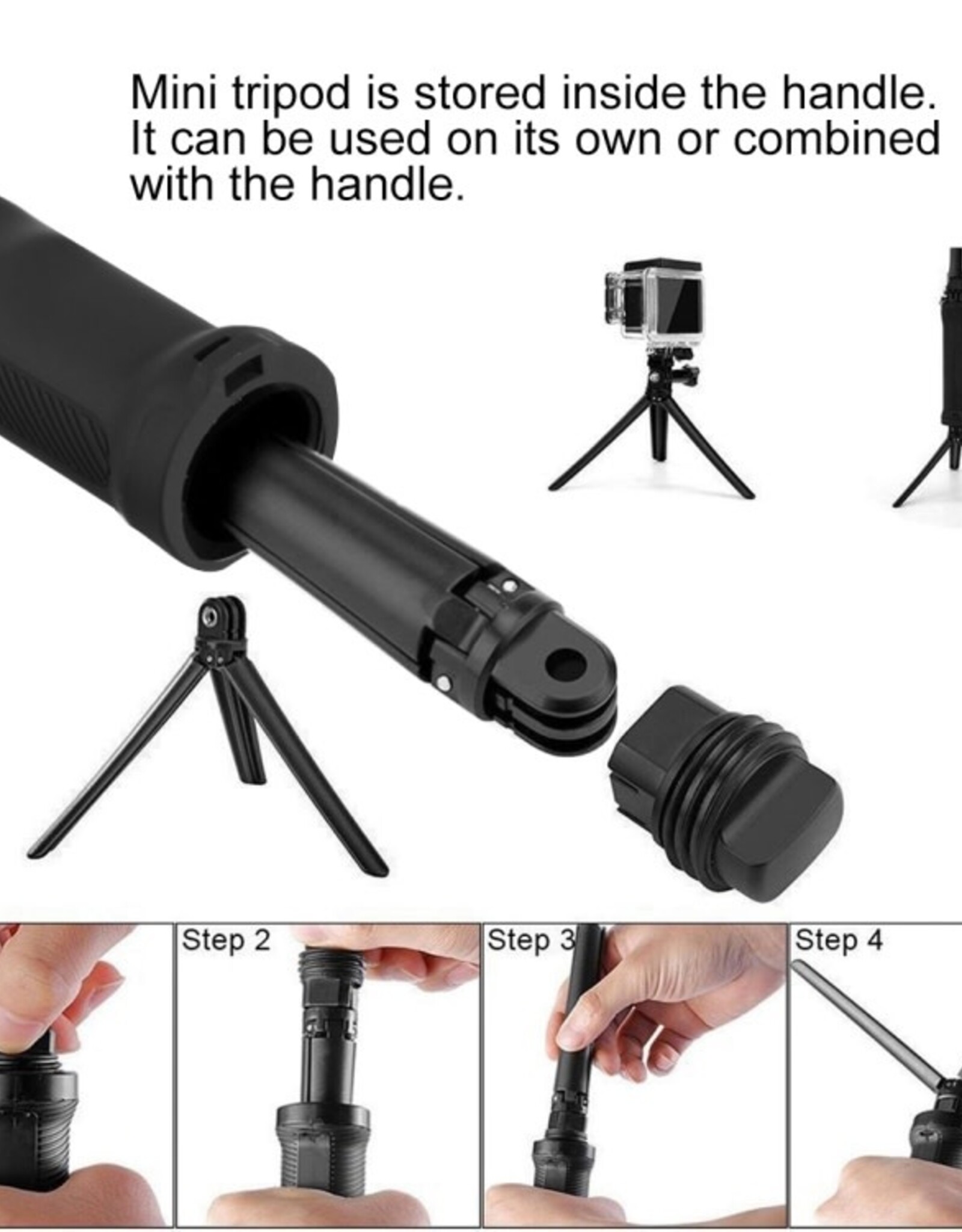 PULUZ 3-Way Grip Foldable Tripod Selfie-stick Extension Monopod for GoPro, Insta360 ONE R, DJI Osmo Action and Other Action Cameras, Length: 20-58cm