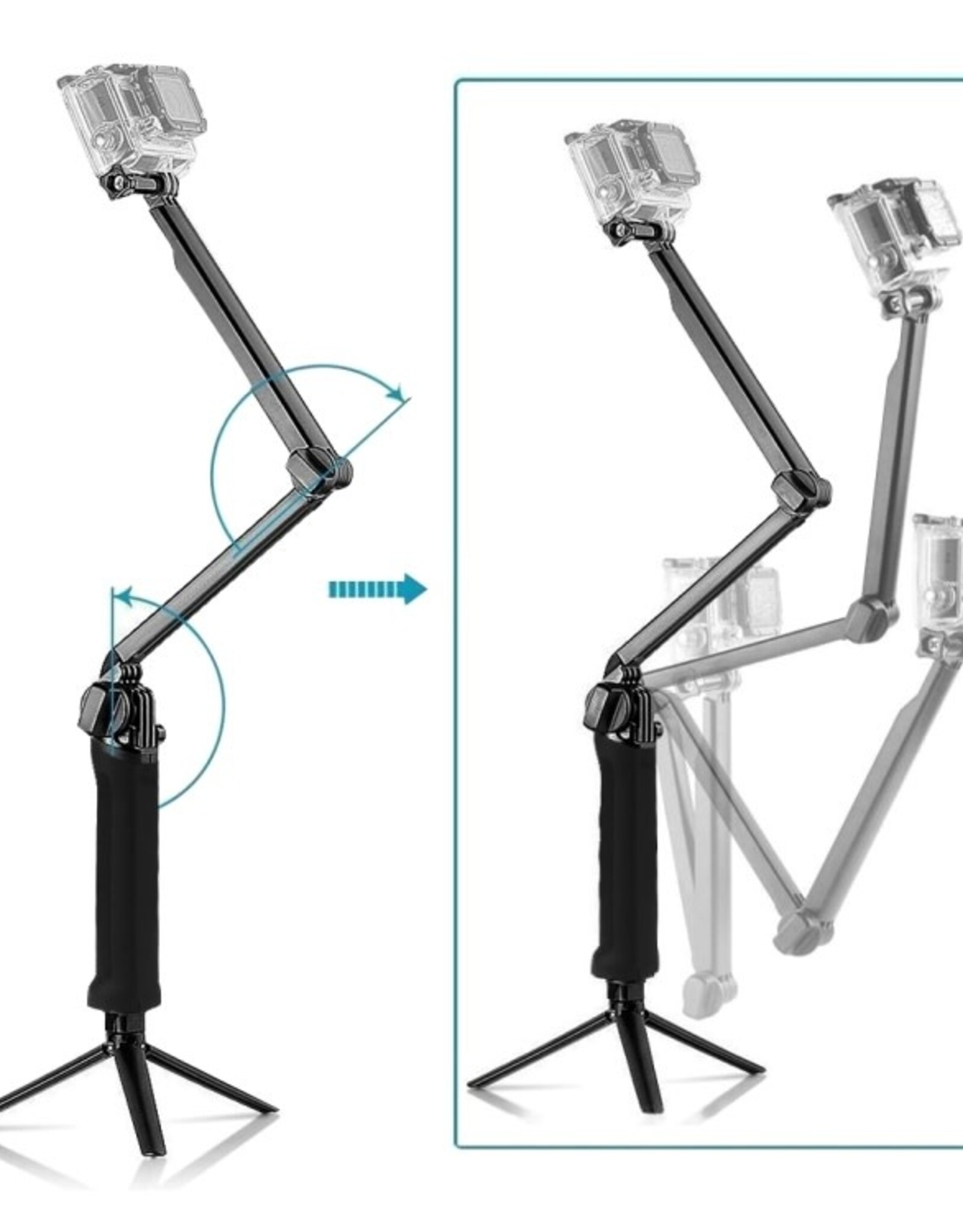 PULUZ 3-Way Grip Foldable Tripod Selfie-stick Extension Monopod for GoPro, Insta360 ONE R, DJI Osmo Action and Other Action Cameras, Length: 20-58cm