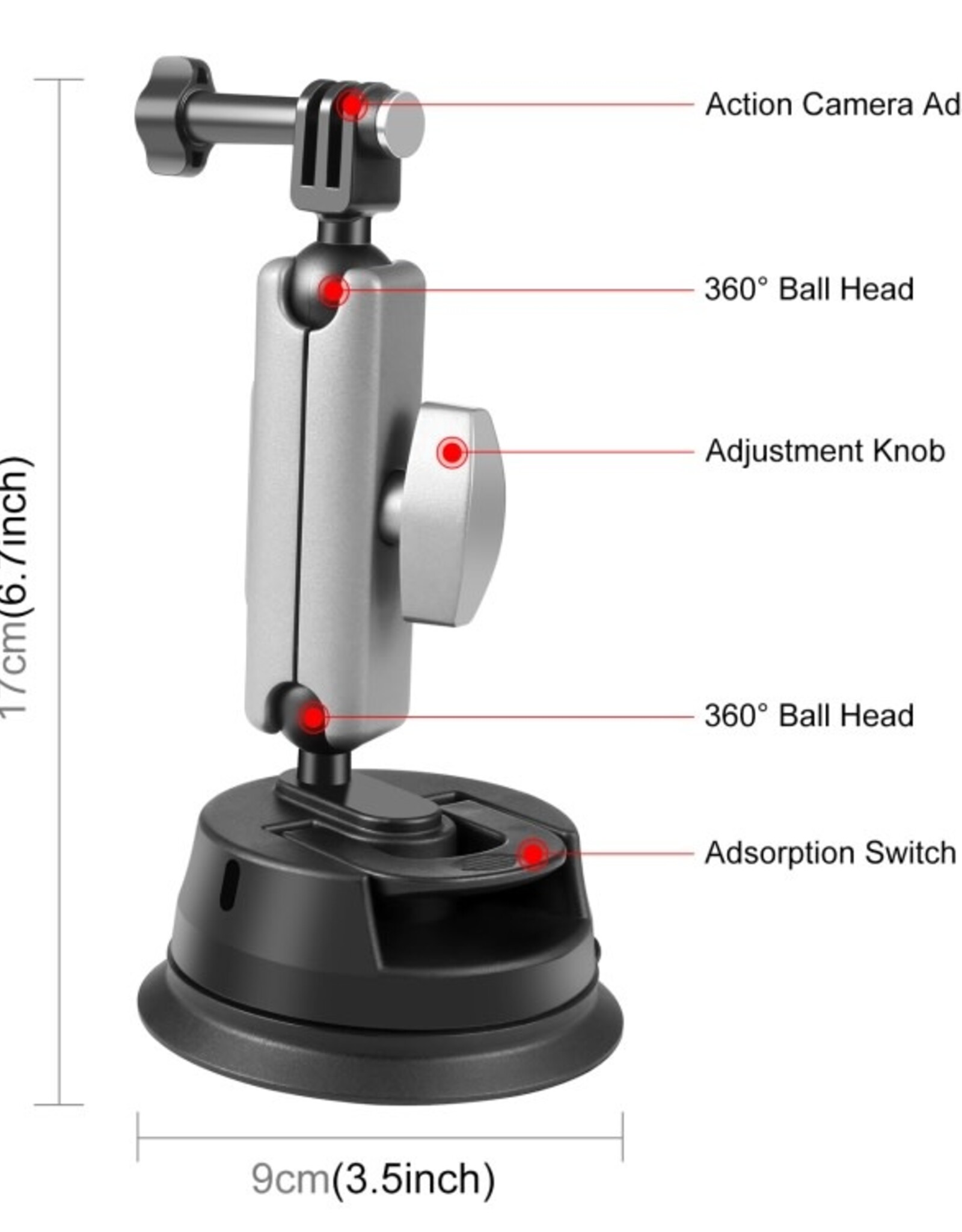 PULUZ Car Suction Cup Mount 360° Rotation Windshield & Window Camera Bracket for GoPro Hero 13 12 11 10 9 8 7 Insta360 X3/4/5 DJI Action Cameras