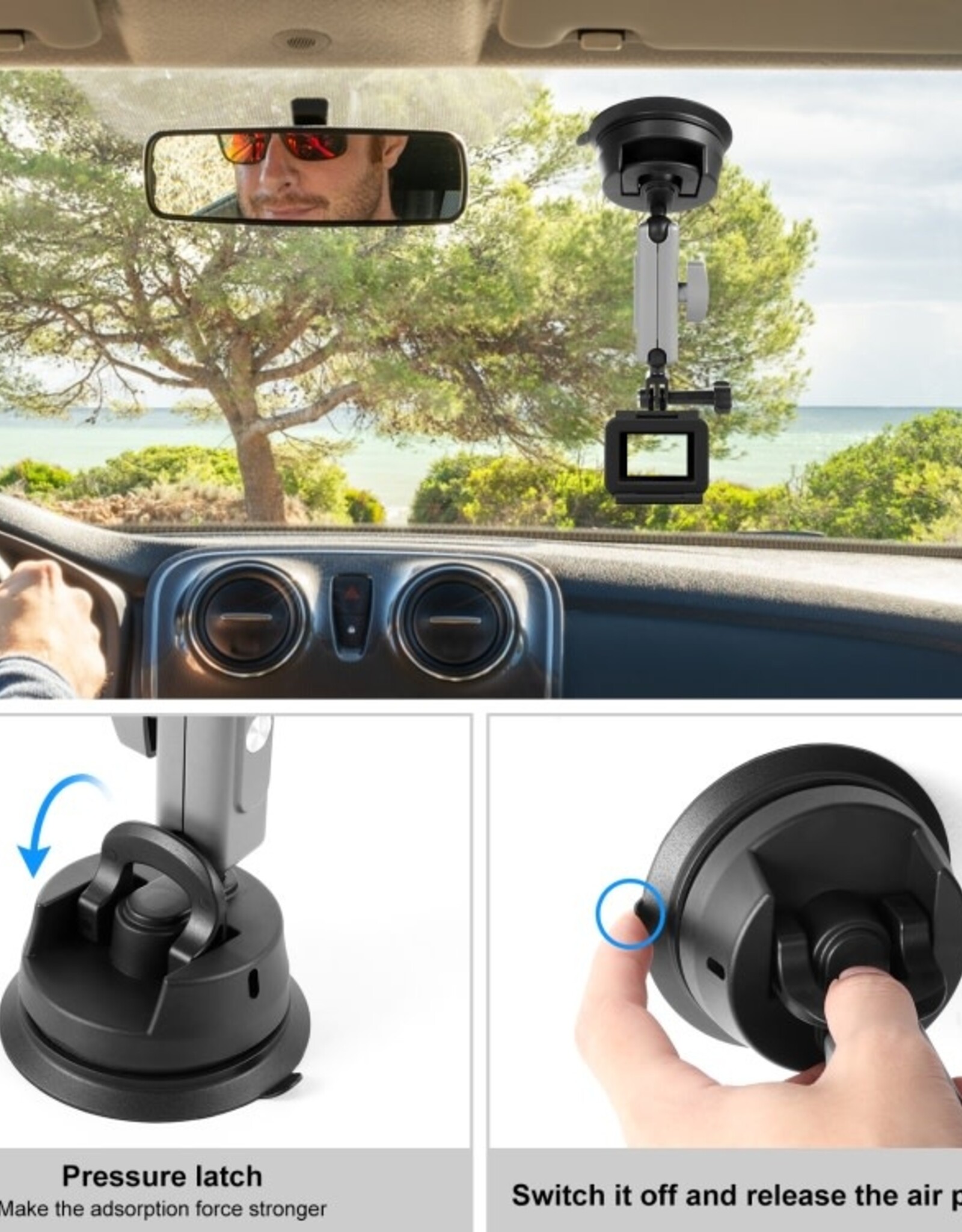 PULUZ Car Suction Cup Mount 360° Rotation Windshield & Window Camera Bracket for GoPro Hero 13 12 11 10 9 8 7 Insta360 X3/4/5 DJI Action Cameras