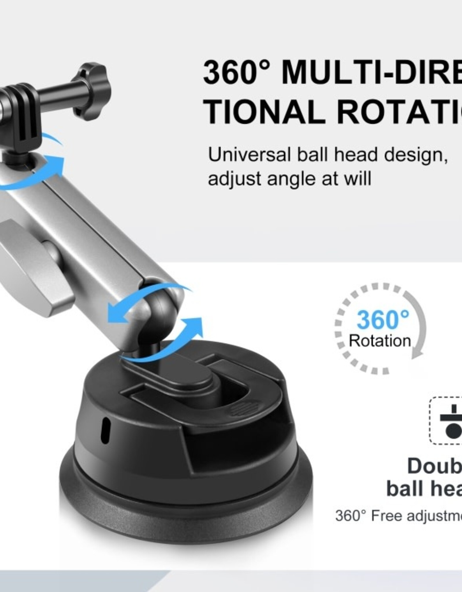 PULUZ Car Suction Cup Mount 360° Rotation Windshield & Window Camera Bracket for GoPro Hero 13 12 11 10 9 8 7 Insta360 X3/4/5 DJI Action Cameras