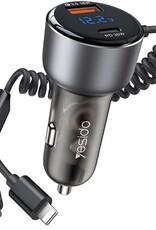 Yesido 60W car charger Comes with Type-C and Lightning two-in-one spring cable Y58