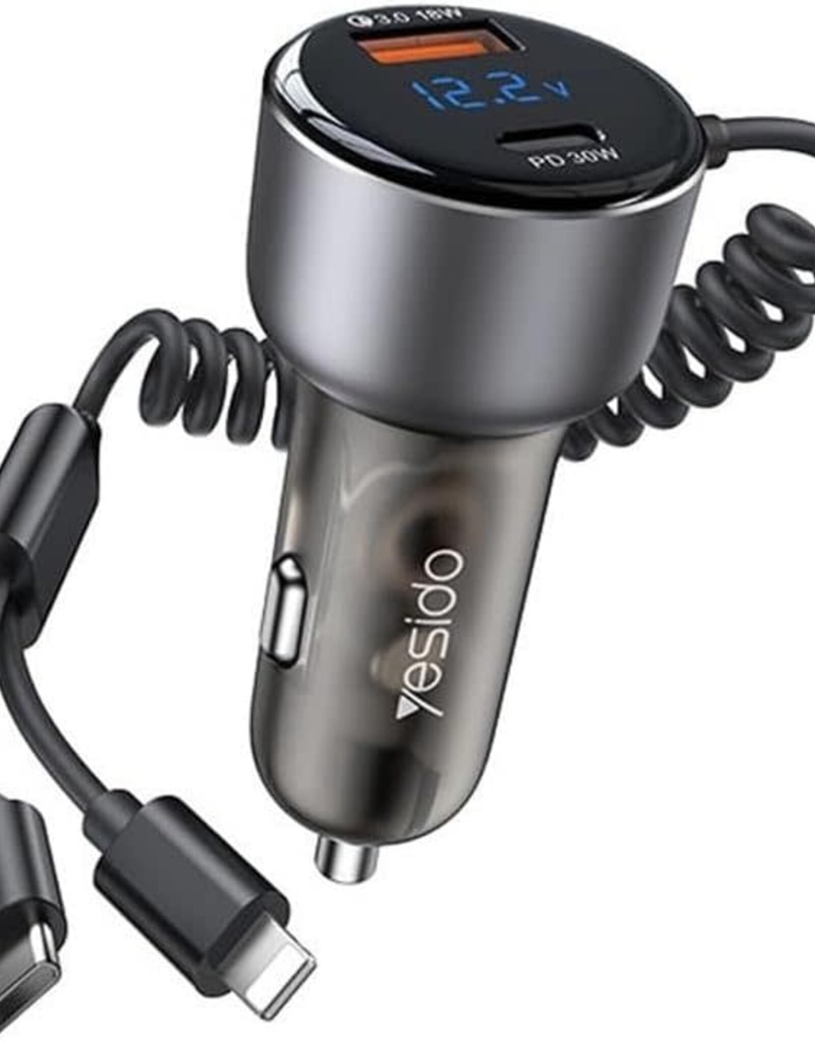 Yesido 60W car charger Comes with Type-C and Lightning two-in-one spring cable Y58
