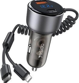 Yesido 60W car charger Comes with Type-C and Lightning two-in-one spring cable Y58