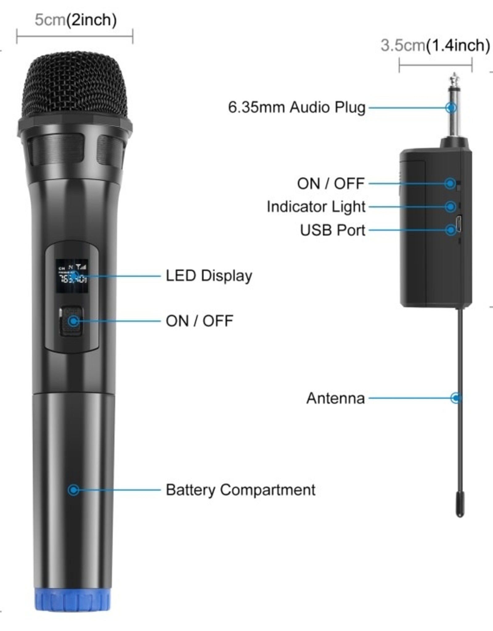 PULUZ UHF Wireless Dynamic Microphone with LED Display Black