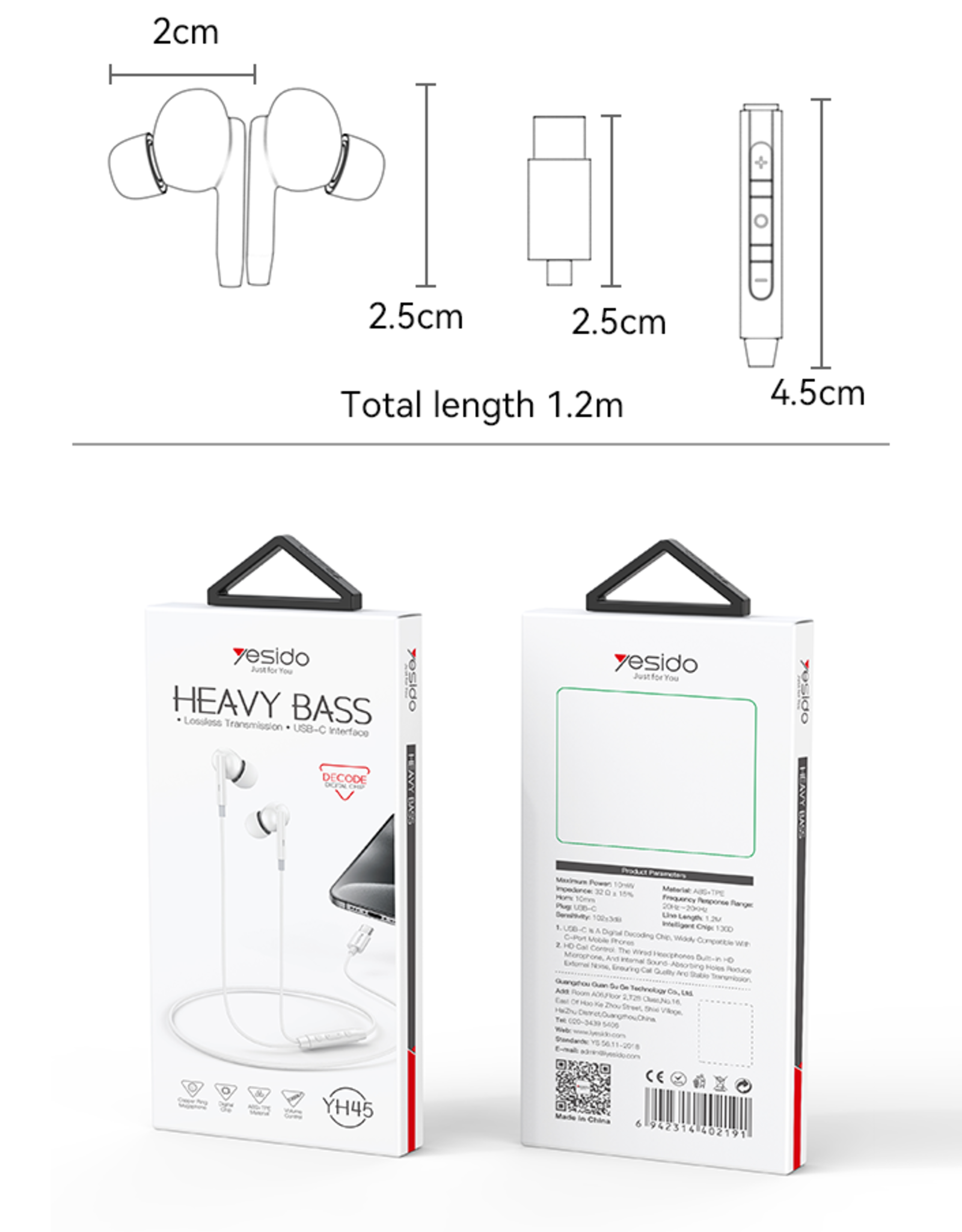 Yesido YH45 type-c earphones
