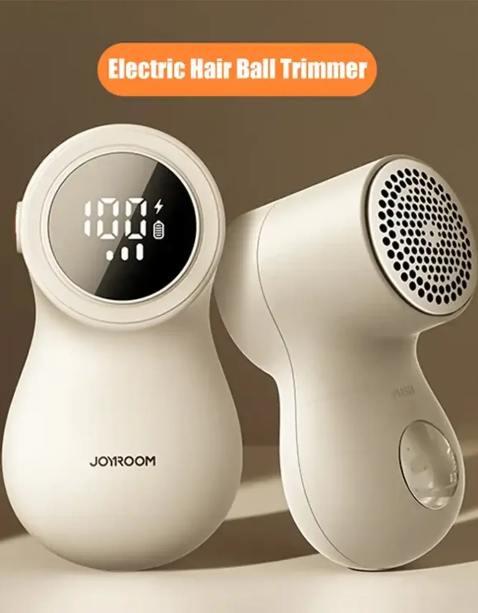 JOYROOM Hair Ball Trimmer Rechargeable Fabric Shaver Electric Lint Remover with LED Display for Clothes, Couch and Furniture - White