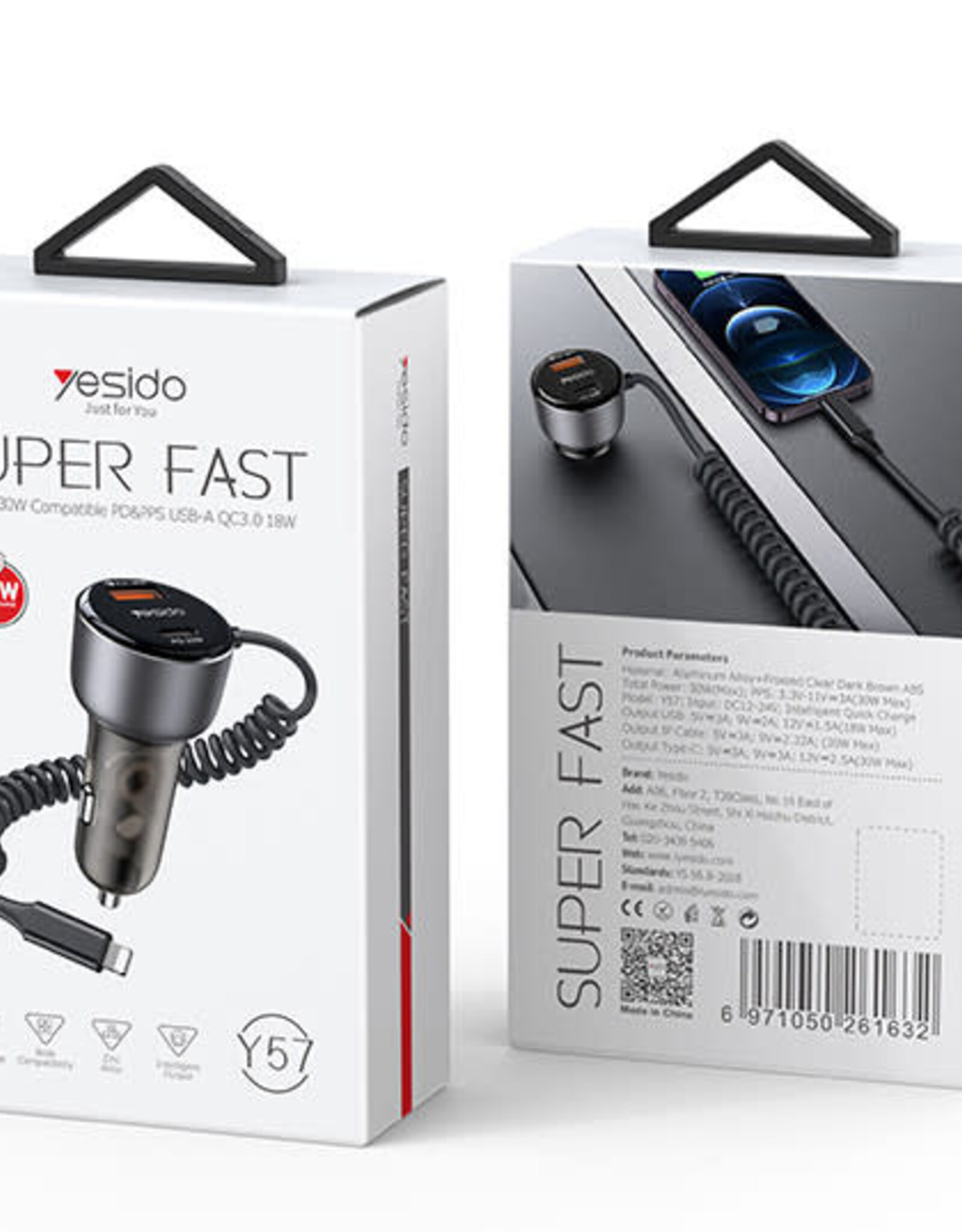 Yesido Super Fast Usb-C 30w Compatible PD&PPS Usb-A QC3.0 18w 50w Y57