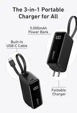Anker 5K mAh 30W Fusion Power Bank w/ Built-in USB-C Cable & Digital Display - Black