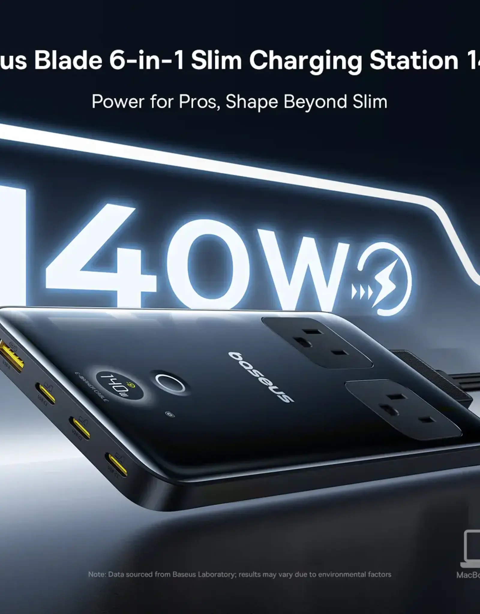 Baseus Blade Fast Charging Power Strip 2AC+1U+3C 140w With Digital Display 1.5m Cosmic Black