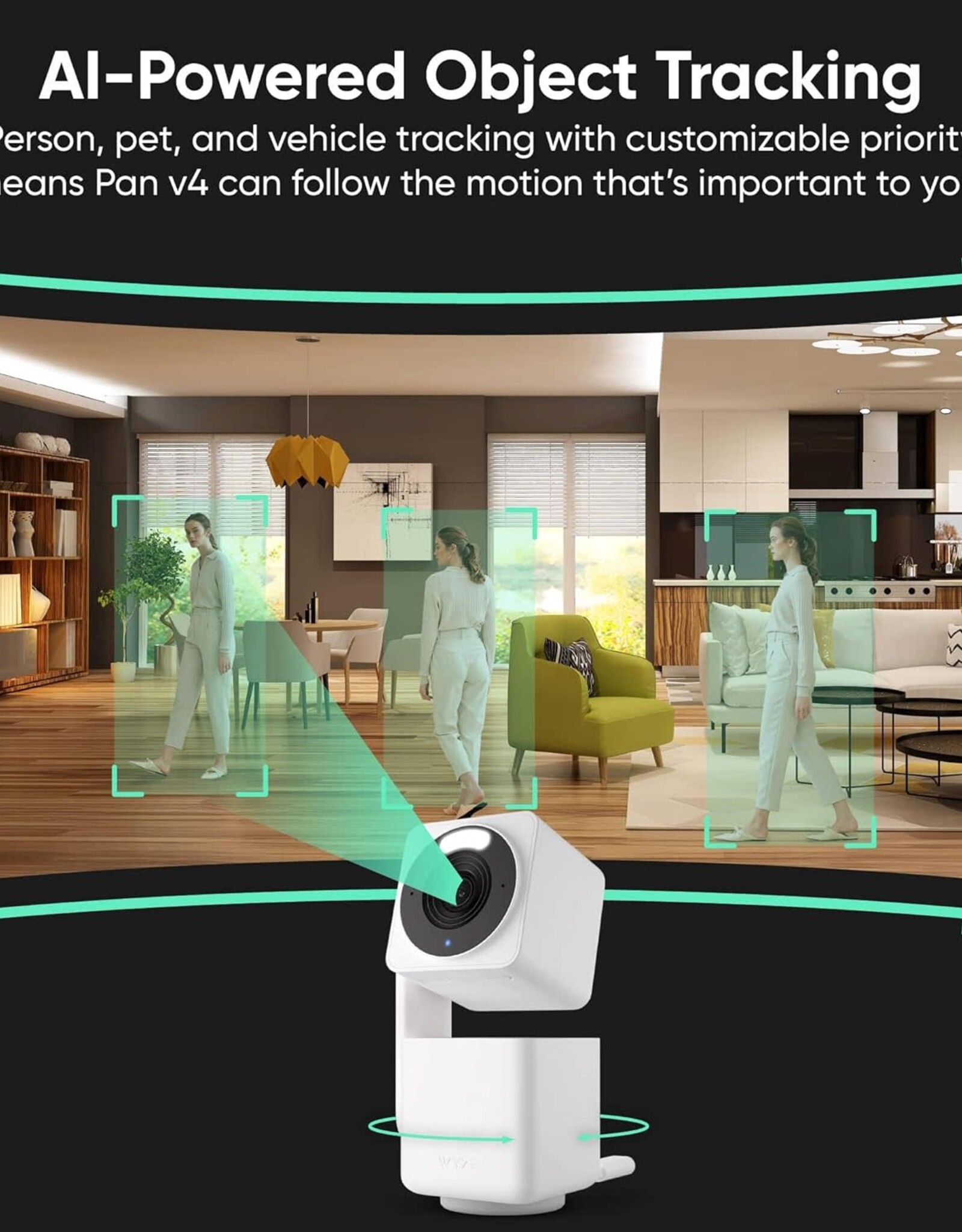 WYZE CAM PAN V4 – 4K SMART SECURITY CAMERA – AI INDOOR/OUTDOOR – COLOR NIGHT VISION – 360° PAN/TILT/8X DIGITAL ZOOM – 2.4G/5G – WORKS WITH ALEXA & GOOGLE ASSISTANT – HOME, BABY & PET MONITORING