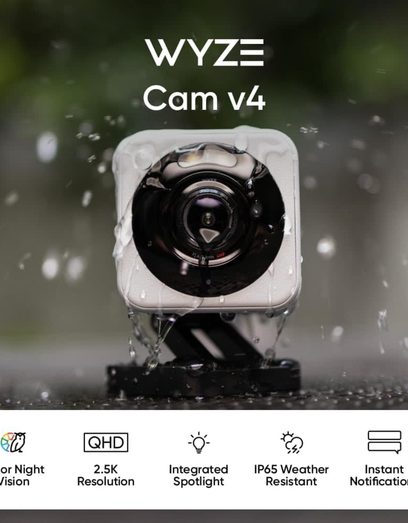 WYZE CAM V4 – 2.5K QHD WIFI INDOOR/OUTDOOR SMART SECURITY CAMERA – MOTION SPOTLIGHT & SIREN – COLOR NIGHT VISION – 2-WAY AUDIO – PET/BABY MONITOR – WORKS WITH ALEXA & GOOGLE