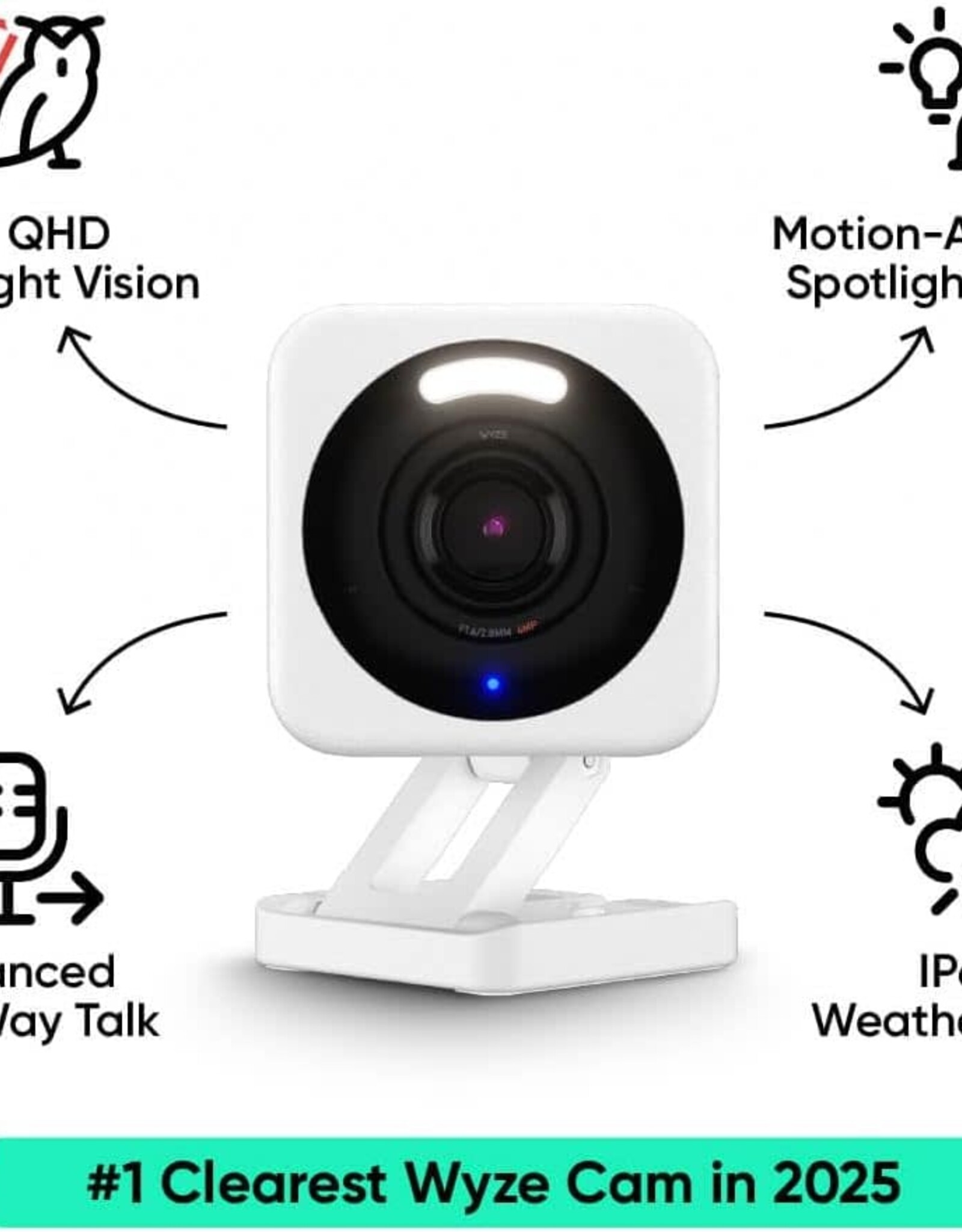 WYZE CAM V4 – 2.5K QHD WIFI INDOOR/OUTDOOR SMART SECURITY CAMERA – MOTION SPOTLIGHT & SIREN – COLOR NIGHT VISION – 2-WAY AUDIO – PET/BABY MONITOR – WORKS WITH ALEXA & GOOGLE