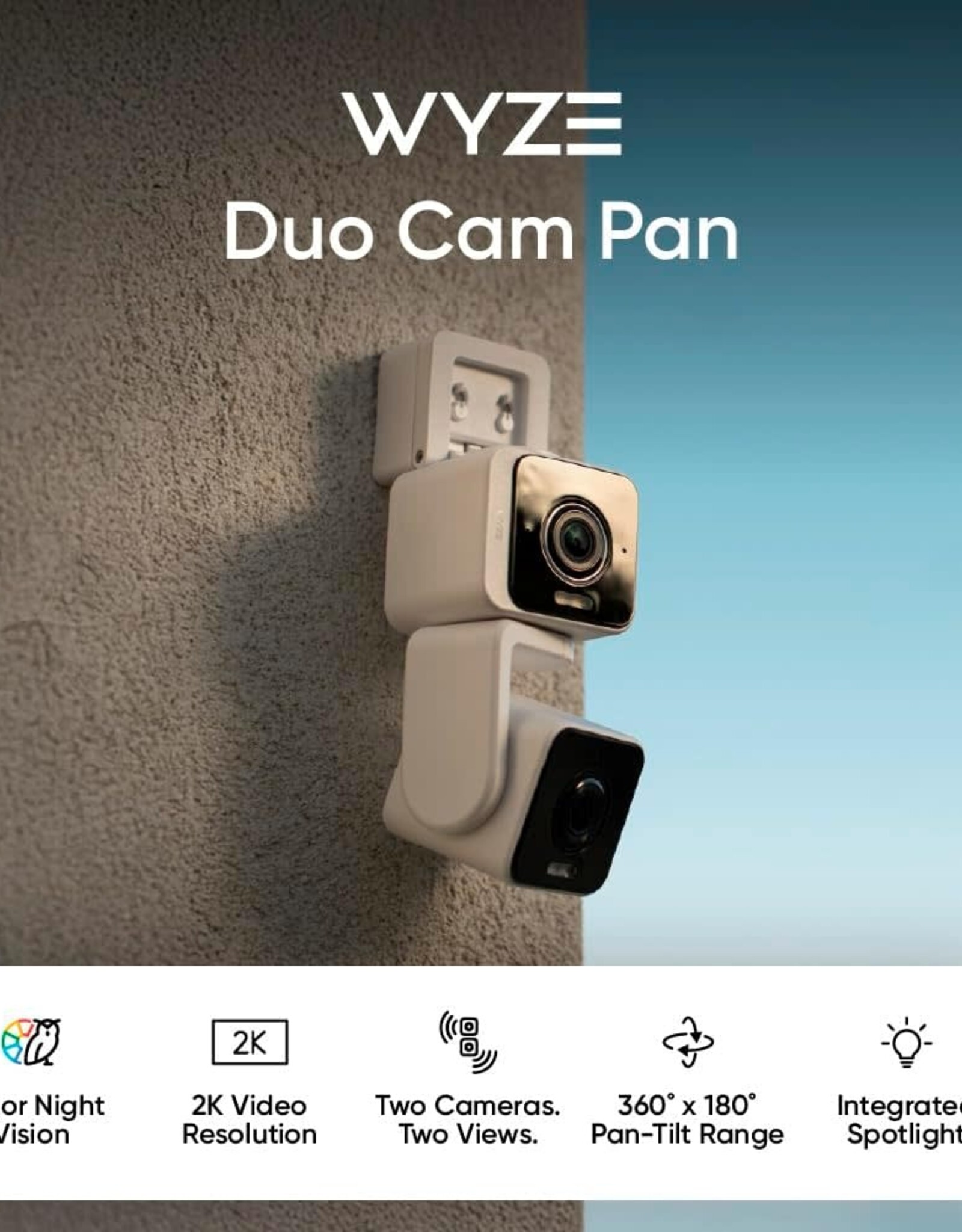 WYZE DUO CAM PAN – INDOOR/OUTDOOR IP65 – 2K SMART SECURITY CAMERA – 360° PAN/TILT – COLOR NIGHT VISION – COMPATIBLE WITH ALEXA & GOOGLE ASSISTANT