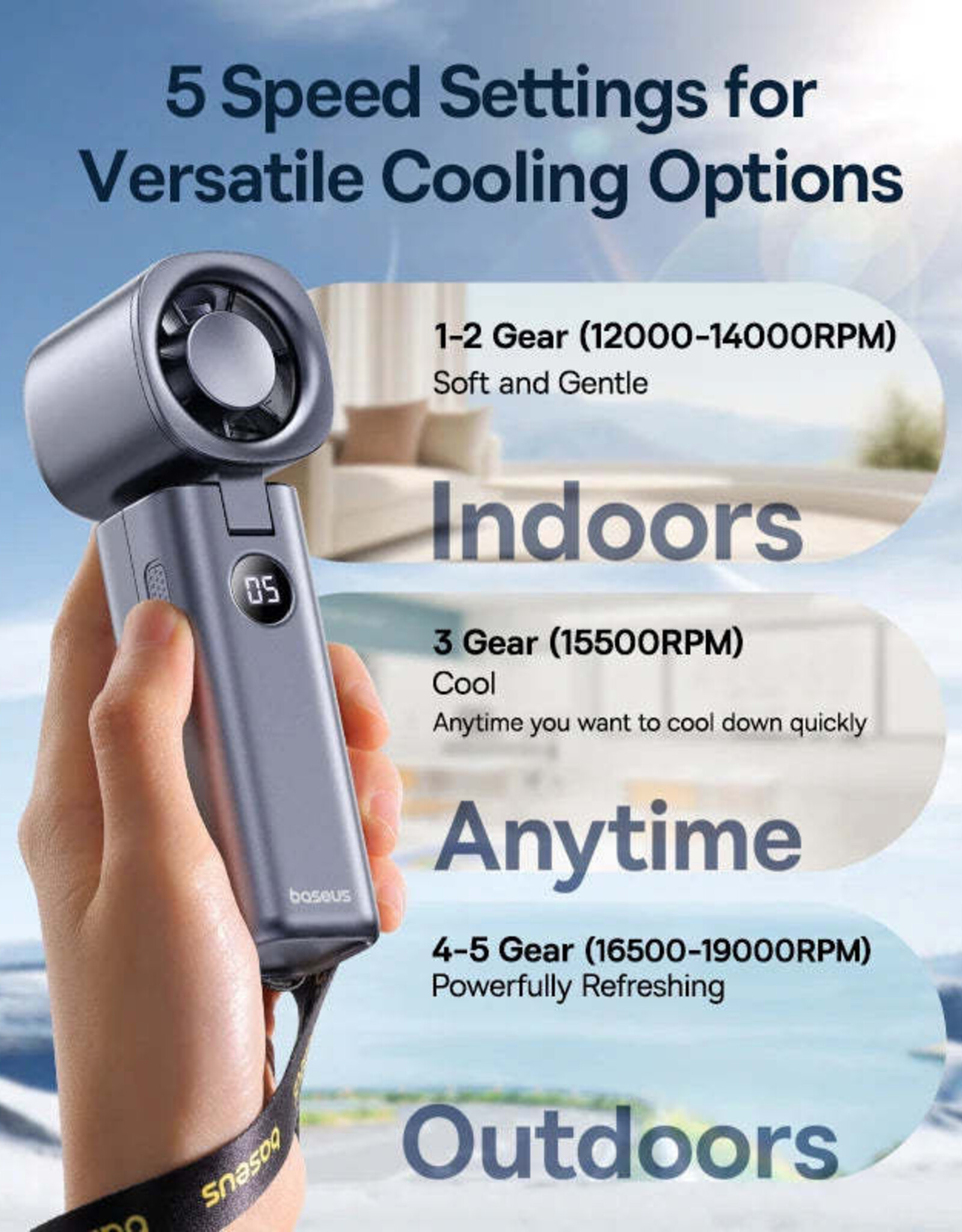 Baseus GoTrip DT1 High-Speed Foldable Handheld Fan Grey