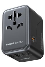 70W Warrior GaN Universal Adapter 1xUSB-C 1xUSB-A Cable