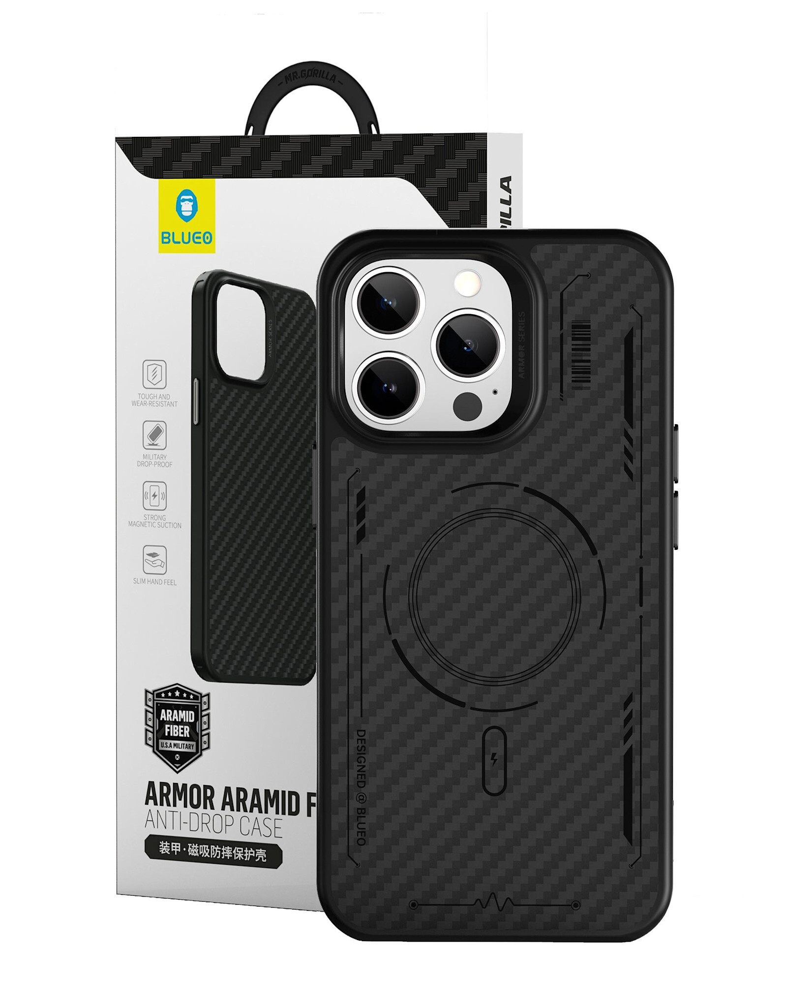 iPhone 14 Series BLUEO Armor Aramid Fiber Anti-Drop Case iPhone 14 Pro Max 6.7 Black