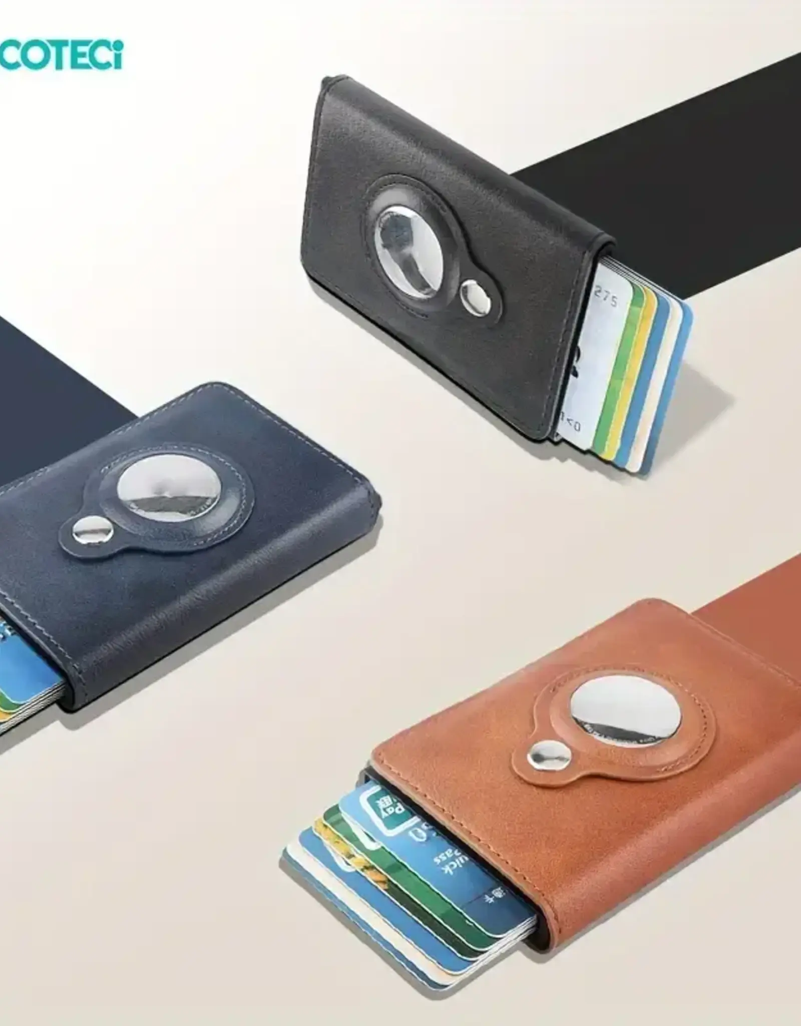 Coteci Mini Wallet (Works with AirTag anti-theft locator) Blue