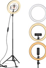 XJ36C 10 Inch Ring Light Magnetic Phone Holder Selfie Lamp with Adjustable Stand, Desktop Photography Kit - White