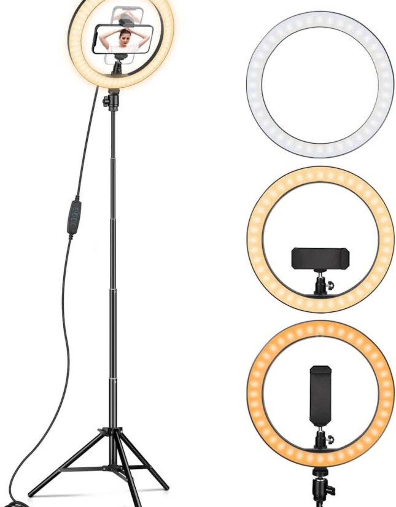 XJ36C 10 Inch Ring Light Magnetic Phone Holder Selfie Lamp with Adjustable Stand, Desktop Photography Kit - White