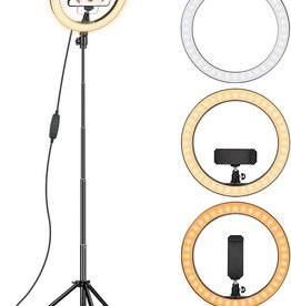 XJ36C 10 Inch Ring Light Magnetic Phone Holder Selfie Lamp with Adjustable Stand, Desktop Photography Kit - White