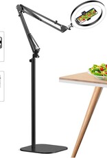 XJ36C 10 Inch Ring Light Fill Lamp with Magnetic Phone Holder Folding Stand, Overhead Shooting Kit - White