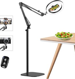 XJ36C 10 Inch Ring Light Fill Lamp with Magnetic Phone Holder Folding Stand, Overhead Shooting Kit - White