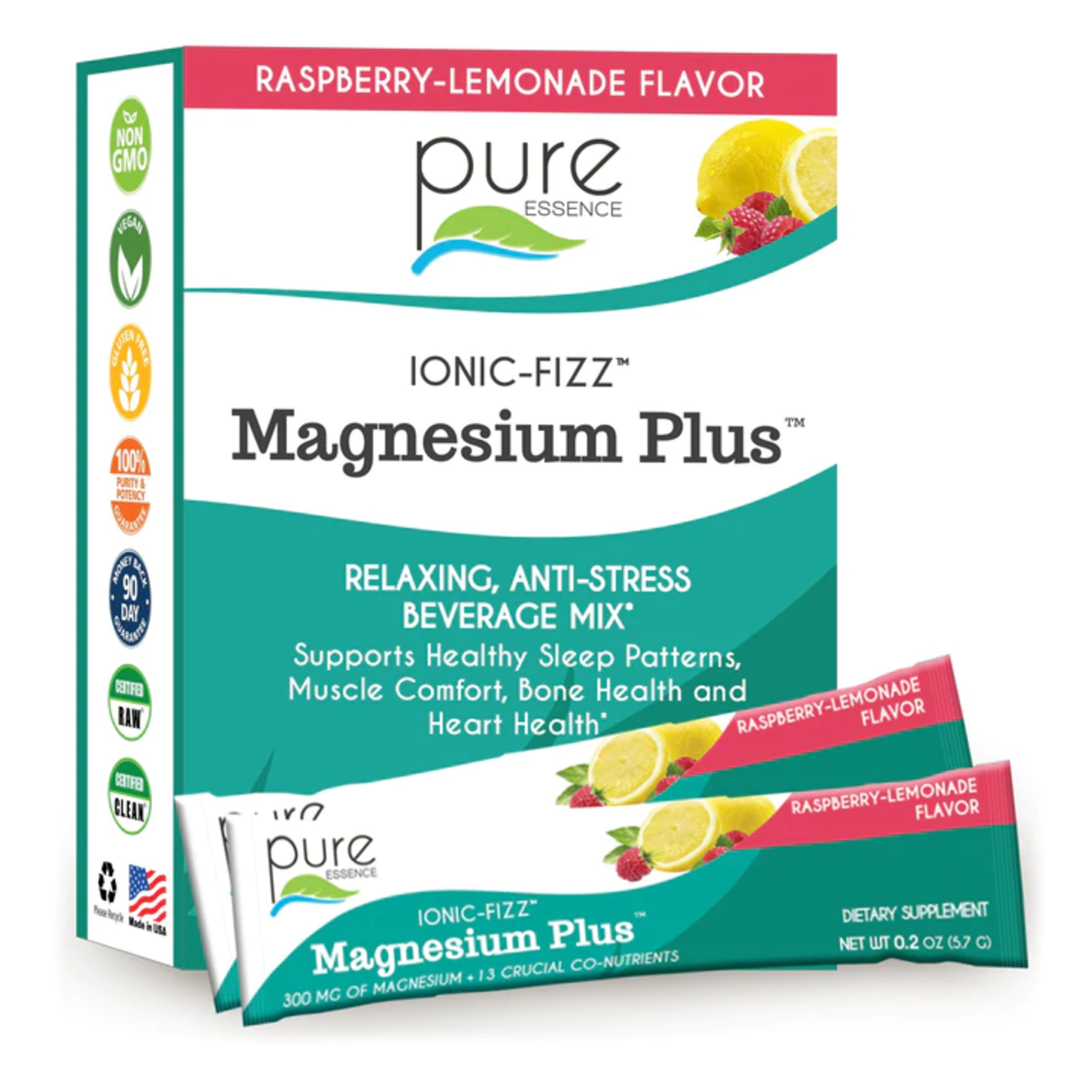 Pure Essence Ionic-Fizz Magnesium Plus Raspberry Lemonaide 30ct Box