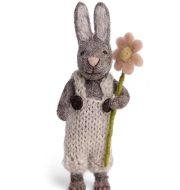 FELT GREY BUNNY WITH PANTS AND FLOWER