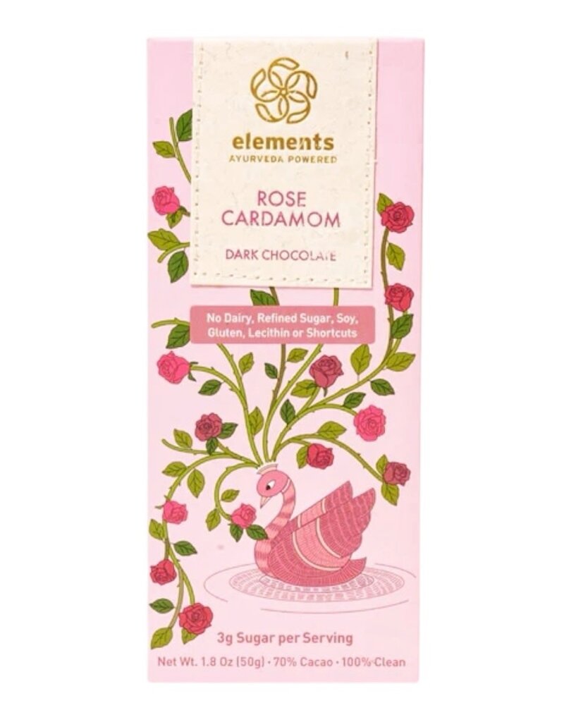 ELEMENTS TRUFFLES ROSE CARDAMOM 70% DARK CHOCOLATE BAR