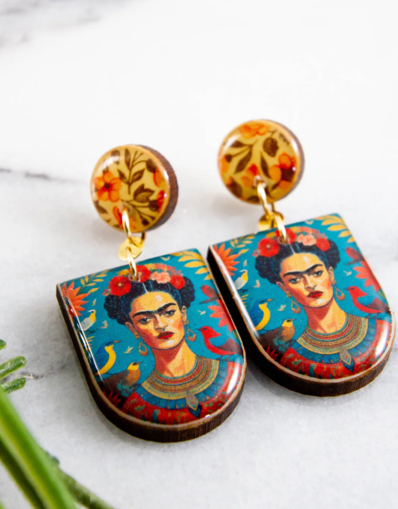 BRIGHT FRIDA KAHLO DROP POST EARRINGS
