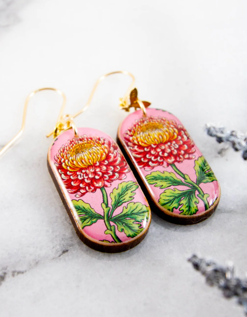PINK CHRYTSANTHEMUM FLOWER EARRINGS