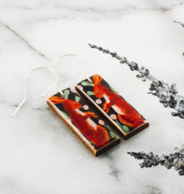 VINTAGE BROWN RABBIT RECTANGLE EARRINGS