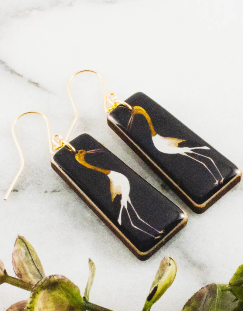VINTAGE CRANE RECTANGLE EARRINGS
