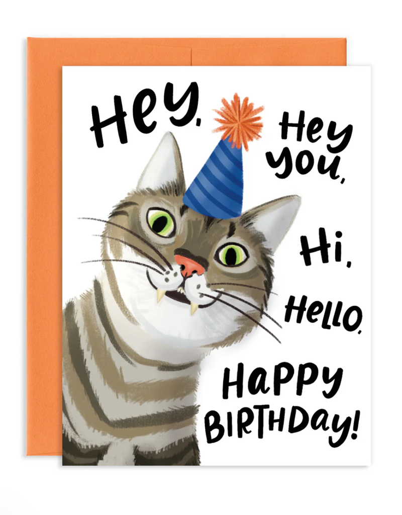 GREY STREET PAPER CAT HELLO BIRTHDAY CC