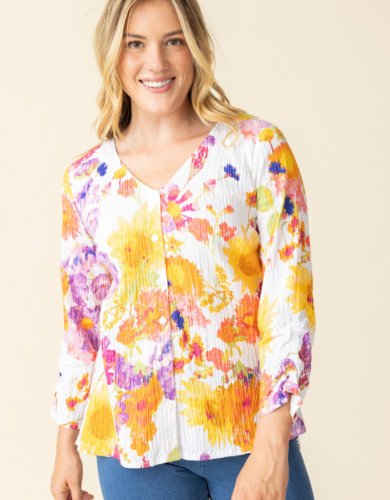 RUSHED SLEEVE V-NECK