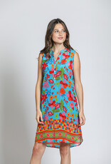 BLUE MULTI SLEEVELESS 1/2 BUTTON UP DRESS