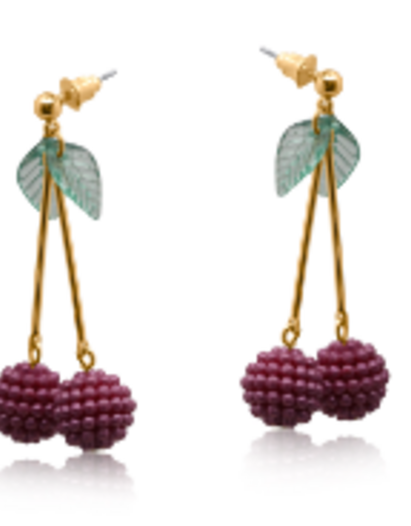 RED LILY BEADED CHERRY EARRINGS