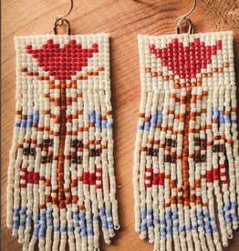 RED BEADED FRINGE EARRINGS